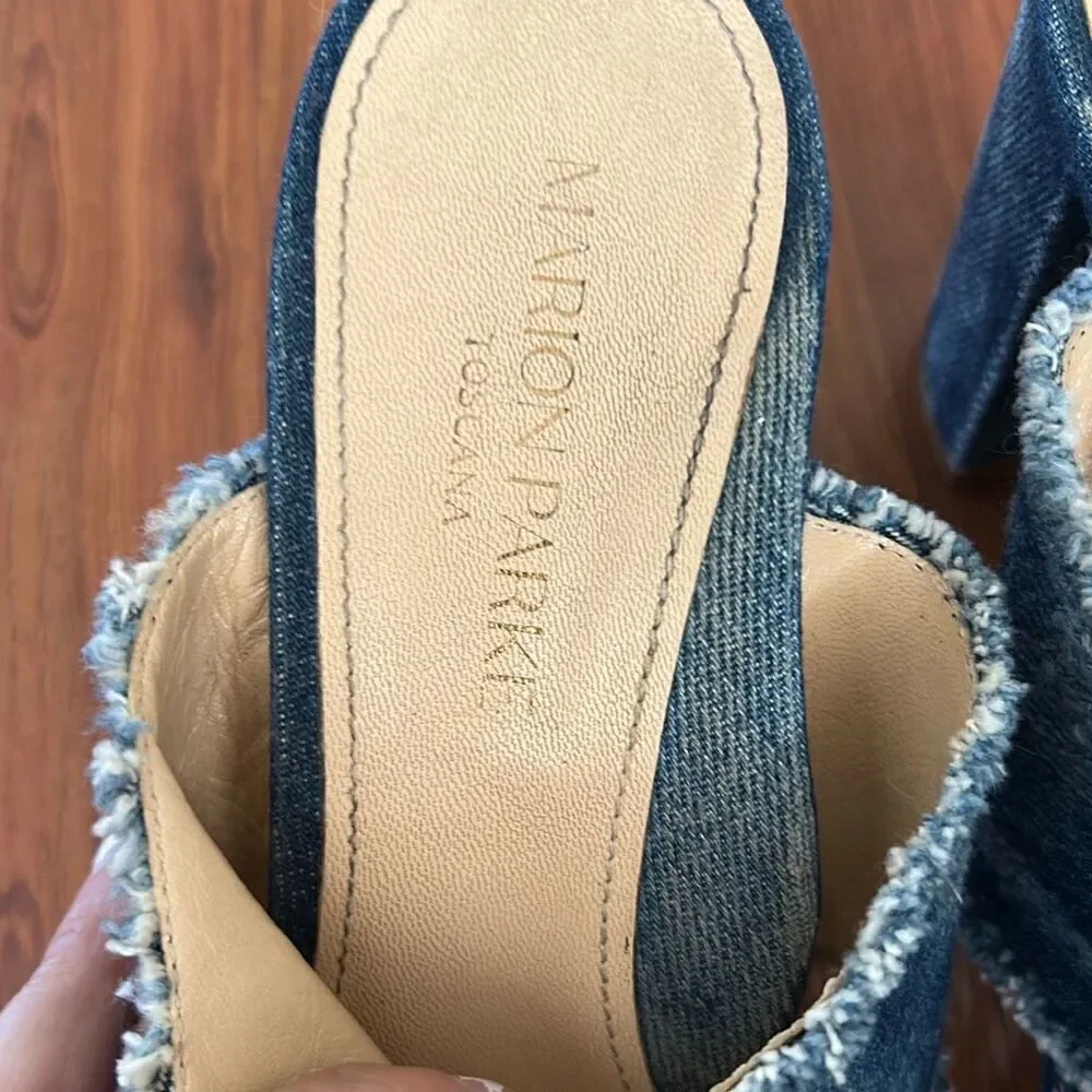 Marion Parke made in Italy distressed denim chunky heel shoes 38.5